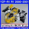 Ciało dla Yamaha YZF 1000 YZF R 1 YZF-1000 YZFR1 00 01 Rama 236HM.11 YZF-R1 00 01 Żółty Biały Nowy New Nadwozie YZF1000 YZF R1 2000 2001 Owalnia