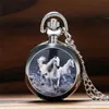 Vintage bronzen zilveren zak horloge quartz analoge horloges running paard ontwerp ketting ketting beste cadeau voor mannen vrouwen reloj