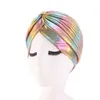 Mode-Women Glitter Turban Caps Muslim Head Rainbow India Cap Headwrap Chemolopecia Hårförlust Hatt Islamic Headscarf Bonnet Fausies