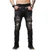 Men's Jeans Mens Fashion Slim Fit Stretch Straight Locomotive Black Ripped Zipper Long Denim Pencil Pants Trousers