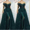 2020 Yousef Aljasmi Sequined Mermaid Evening Dresses Long Overskirts Side Split Off Shoulder Prom Dresses Side Split Pagant Party Gowns