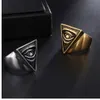 DZ Punk Illuminati Pyramid Eye Ring Men 316L Acero inoxidable Hip Hop Rings Triangle Rings para hombres Joyería Egipcio Faraoh2964