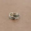 Vente en gros - 925 Sterling Silver Thai Silver Feather Ring pour femmes Bijoux Cadeau Finger Open Feather Anneaux Single Punk Skull Ring