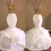 Złota aplikacja Sexy Mermaid Prom Dresses Long 2019 Spaghetti Paski Afryki Lostered Ruffles Organza Sweep Pociąg Zipper Powrót Długi wieczór