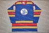 Hockey collégial personnalisé Kansas City Scouts pour hommes Simon Nolet Denis Herron Steve Durbano blanc bleu Alternate1974-1976 Vintage Name Jerseys