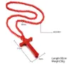 Extra Long Wood Rosary Beads Necklace Big Jesus Christ Huge Pendant Hip Hop New Men Fashion Style Accessories Red Brown 36 inch