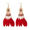 Vintage Boho plume boucles d'oreilles goutte d'eau métal boucles d'oreilles perles boucles d'oreilles pendantes bijoux indiens pendentif gland boucle d'oreille