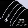 Hot 925 Sterling Silver Plated 1mm Box Chain Halsband Storlek 16-24 inche sc07 Ny 925 Silverpläterad Unisex Hummer Clasps Smooth Chain Smycken