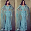 Arabische Aso Ebi Mermaid Prom Jurken met Wrap Kant Applicaties Vrouwen Ocn Avondfeest Jurken Sweep Trein Vestidos De Soiree