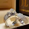 Anelli di fidanzamento da sposa in cristallo con anello a fascia con diamanti per le donne e gioielleria di moda sabbiosa