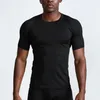 dos homens ginásio de esportes apertado e de secagem rápida roupas trecho de fitness respiráveis ​​Pro t-shirt executando treinamento de fitness manga curta t-shirt t-shirt