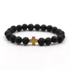 Natural Volcanic Lava Stone cross bracelet Essential Oil Perfume Diffuser Bracelets Stretch Yoga Jewelry