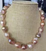 env€gratis noble joyer€a erorme 12-15mm mar del surabaroco oro rosa multicolor collar de perlas