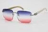 Neue, modische, randlose weiße Büffelhorn-Sonnenbrille, beliebt für Herren und Damen, 8300816, echte natürliche Brillenrahmengröße: 54–18–140 mm