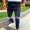 Erkek Kargo Pantolon seksi yüksek bel bahar yaz moda cep erkek Slim Fit Ekose Düz Bacak Pantolon Casuals Kalem Jogger Rahat Pan