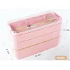 900 ml gesundes Material Lunchbox 3 Schicht Weizenstroh Bento-Boxen Mikrowelle Geschirr Frischhaltedose Lunchbox XJY09