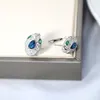 Designer New 925 Sterling Silver Cubic Zircon Blue Crystal Diamonds Stone små örhängen 18k Guldpläterade festsmycken för kvinnor6654424