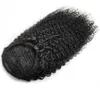 黒人女性の人間の髪のクリップのための変態巻き毛ポニーテール髪の延長壁の閉鎖巾着ポニーテール毛ピース14 "天然の黒い140グラム