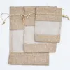 50 stks Organza Jute Zakken Jute Trekkoord Tas 10x14 13x18 16x22 cm Bruiloft gunsten Gift Bags Voor Snoep Make-up Sieraden Packagin240D