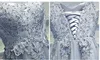 Muhteşem Gümüş Gri / Koyu Donanma Abiye Uzun Gelinlik Modelleri Sheer Boyun Çizgisi Yumuşak Tül Aplike Kristal Dantel-Up Geri