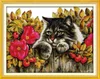 Gato nas flores Casa Decoração Pintura, Handmade Cross Stitch Ferramentas de Artesanato Bordado Conjuntos de Bordado Conjuntos Contados Impressão em Canvas DMC 14CT / 11CT