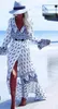 Boho Floral Print Split Długie Sukienka Kobiety Plaża Dress Długie Czeski Dresses Kobiety Summer Sash Wrap Maxi Vestidos