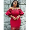 Sexy Red Mother Of The Bride Dresses Mermaid Off Shoulder Puffy Sleeves Lace Satin Plus Size Evening Gowns Wear