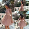 Nieuwe korte goedkope mini sexy lovertjes blush roze homecoming bling pailletten kanten backless feestjurk afstuderen jurken staartjurken es