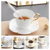 Guldkant ädla ben Kina Kaffekopp Saucer Spoon Set 200ml Luxury Ceramic Mugg Top-Grade Porslin Te Cup Cafe Party Drinkware