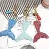MOQ: 30PCs Kvinnor Mode Smycken Nyckelringar Sequins Mermaid Tail Girls Bag Decorations Key Ring för bilhänge prydnad