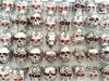 50pcs Red CZ eyes Skull Carved Metal Rings Men Skelekon Retro Vintage Big Silver Ring Fashion Party Gifts Man Accessories Size Mix9383423