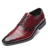 Spring Autumn Men Formal Dress Shoes Office Brown Red Alligator PU Leather Lace Up Wedding Shoes