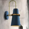 Macaron Color Iron Shade Wall Lamp Horn Shape Trumpt Sconce Nordic Style Bedside Aisle Hotel Restaurant Light Black Blue White Three Colors