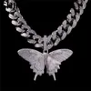 Iced Out Tier großer Schmetterling Anhänger Halskette Silber blau plattiert Herren Hip Hop Bling Schmuck Geschenk Großhandel