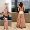 Bruidsmeisjale afbeeldingen Lovertjes Bruidsmeisje Jurken Schede Hollow Back Two Pieces Jurken Trouwkleding Rose Gold Maid of the Hono-jurken goedkoop