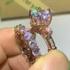 Choucong Whole Top Luxury Jewelry 925 Sterling Silverrose Gold Round Cut White Topaz Promise Weddal Bridal Ring for WOM9577159