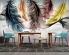 3d Wall Paper small fresh light luxury feather abstract smoke living room sofa background wall painting HD Wallpaper