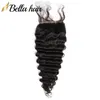 Indisk HD spetsst￤ngning Deep Wave Wavy Virgin Human Hair Top St￤ngningar Gratis del 4x4 Natural Color Bella Hair