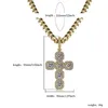 Duży rozmiar Solid Cross Naszyjnik Wisiorek Iced Out Cyrkon z 12mm Cuban Chain Męskie Hip Hop Gold Silver Color Charm Jewelry