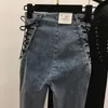 Jeans femmes à lacets maigre tout match fermeture éclair simple à la mode cheville longueur pantalon femmes printemps automne mince femme de haute qualité V200402