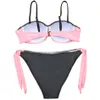 Costume da bagno push-up rosa a fascia da donna Costume da bagno europeo imbottito sexy Costume da bagno femminile Costume da bagno estivo da spiaggia Biquini bordato