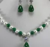 biżuteryjna damska piękna 8mm biała perła muszli i zielony jadeitowy naszyjnik zestawy kolczyków na ślub i imprezę