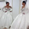 2019 New Sexy vestido de baile vestidos de casamento Sheer Neck mangas compridas ilusão de cristal frisado cetim Sexy Voltar trem capela Plus Size vestidos de noiva