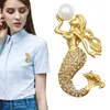 Factory Direct Sale Matte Gold / Silver Crystal Rhinestone Mermaid Broszki z symulowaną perłą na damę biżuterii