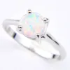 Hurtownie Wakacje Biżuteria Prezent Okrągły Biały Ogień Opal Klejnoty 925 Sterling Silver Fashion Woman Solitaire Ring US Rozmiar 7-8