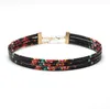 Kvinnors Multi-Layer Flower Leather Rope Necklace Choker Neck Chain Dan262 Mix Order Halsband Kokers