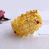 Afrykański Miedź Szeroka Bransoletka Duża Bransoletka Prawdziwe 24 K Drobne Solidne Żółte Złoto Wypełnione Hip Kobiety Red CZ Leaf Knit Dubai Brand Jewelry Akcesoria