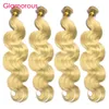 Glamorous Blond Human Włosy z koronki Frontal Closure Brazylijski Malezyjski Indian Peruwiański 13x4 Ucho do ucha Blondynka Frontal z 4 wiązkami