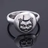 S925 Sterling Silver Ring Retro Cat Cabeça Esterlina Anel de Prata Personalidade Moda Punk Style Casal Anel