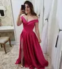 Vestidos de gala sexig röd v-hals sida slit prom klänningar lång elegant av axeln a-line formell fest klänning